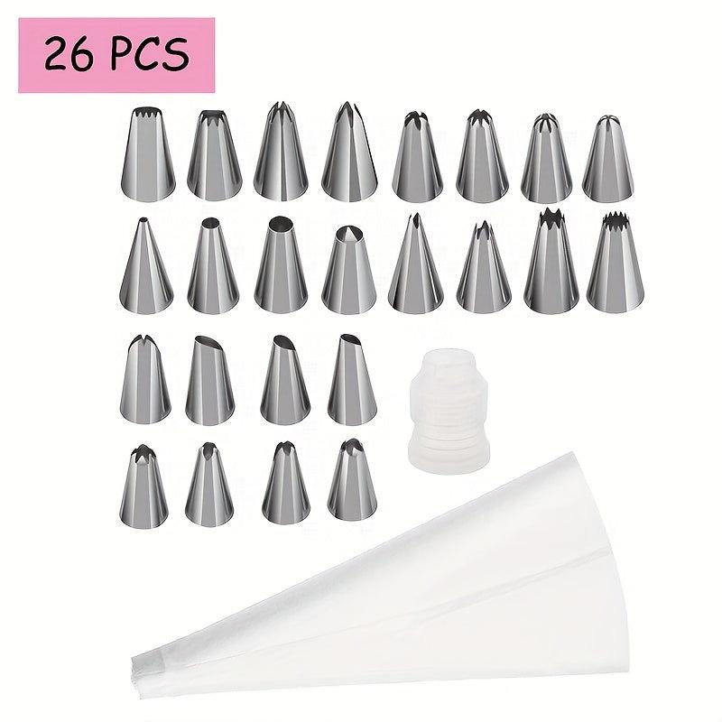 26pcs Cake Decorating Tool Kit with Reusable Pipping Bag & Coupler