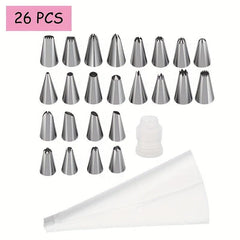 26pcs Cake Decorating Tool Kit with Reusable Pipping Bag & Coupler