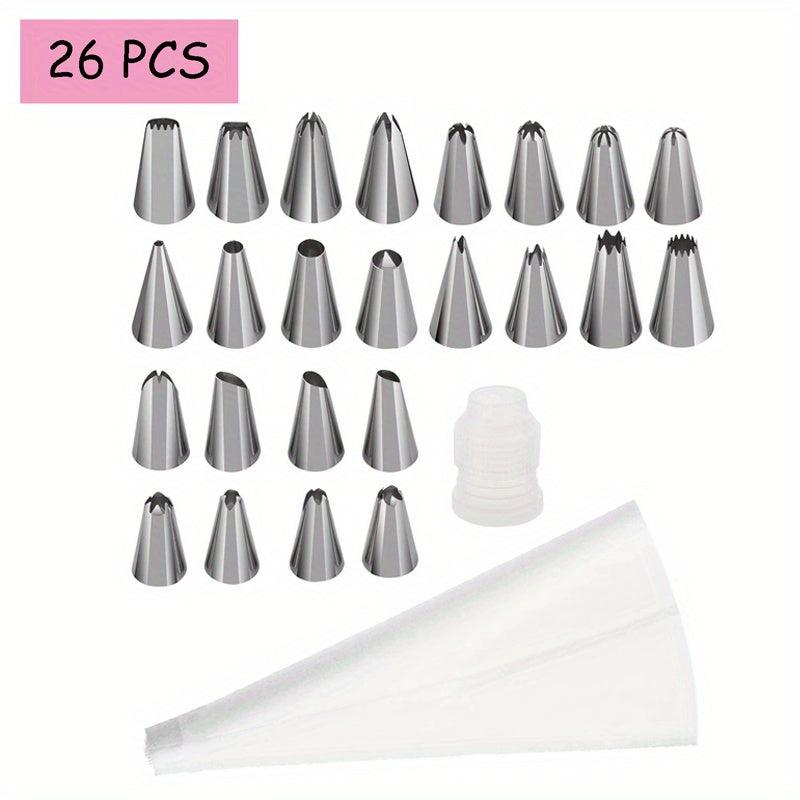 26pcs Cake Decorating Tool Kit with Reusable Pipping Bag & Coupler