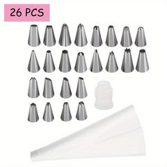 26pcs Cake Decorating Tool Kit with Reusable Pipping Bag & Coupler