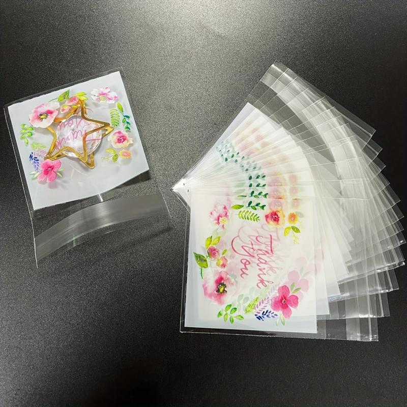 100pcs Self Adhesive Flower Goodie Bags Clear Cellophane Treat Bags