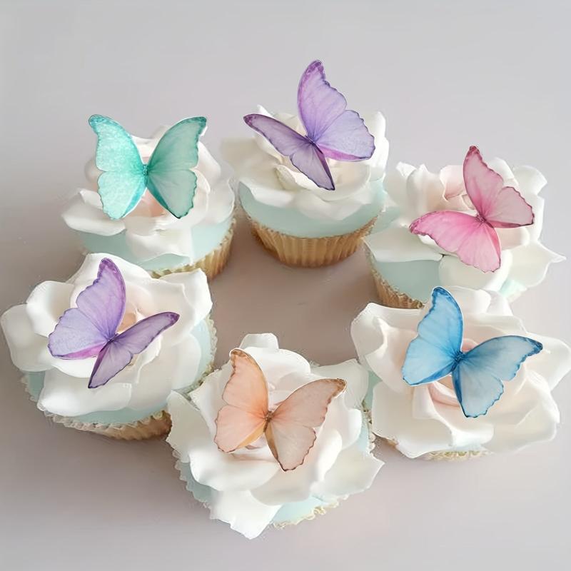48 Edible Wafer Paper Butterflies Set Purple Cake Decorations Cupcake Topper