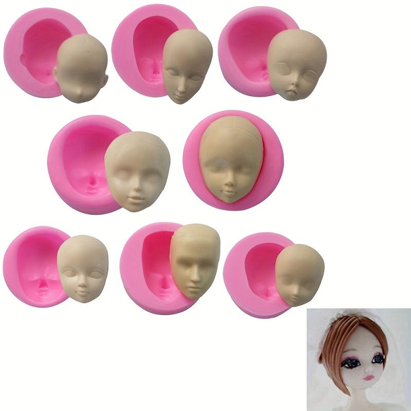 8pcs 3D Silicone Human Face Chocolate Mold for DIY Cake Decorating and Baking