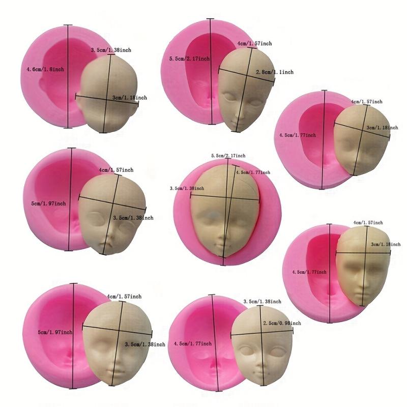 8pcs 3D Silicone Human Face Chocolate Mold for DIY Cake Decorating and Baking
