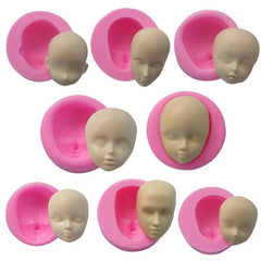8pcs 3D Silicone Human Face Chocolate Mold for DIY Cake Decorating and Baking