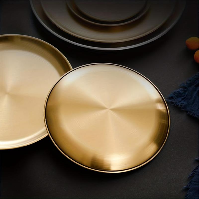 Stainless Steel Dinner Plate Round Tray Platter for BBQ Cake Salad