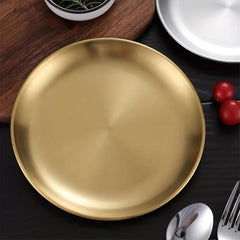 Stainless Steel Dinner Plate Round Tray Platter for BBQ Cake Salad