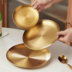 Stainless Steel Dinner Plate Round Tray Platter for BBQ Cake Salad