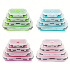 4pcs Collapsible Lunch Boxes With Lid Silicone Bento Box Set