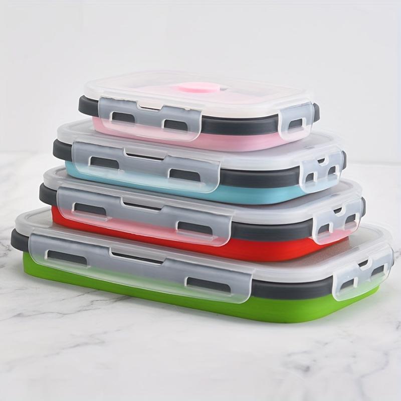 4pcs Collapsible Lunch Boxes With Lid Silicone Bento Box Set