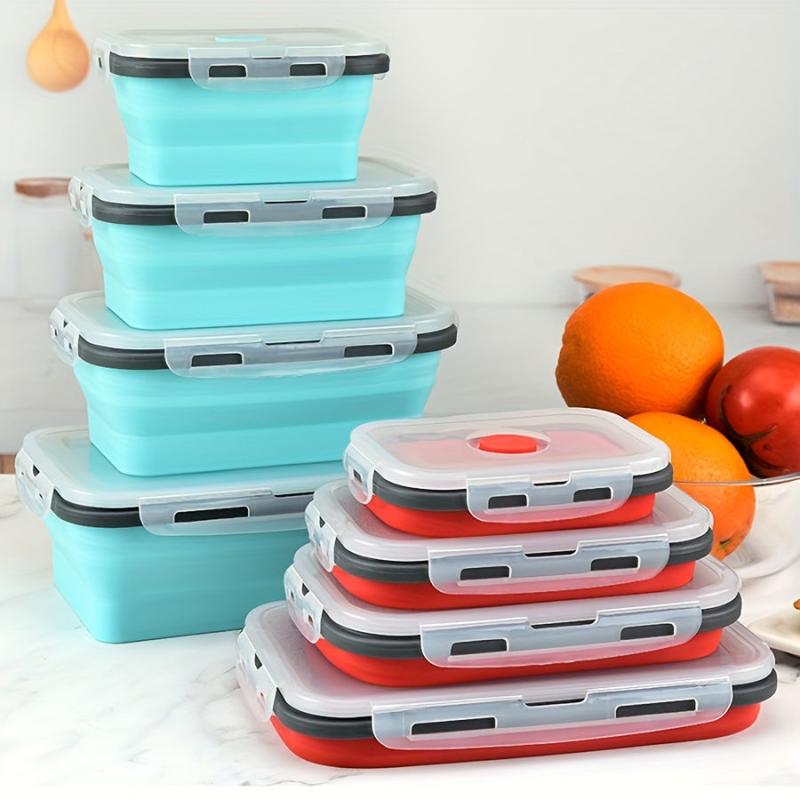 4pcs Collapsible Lunch Boxes With Lid Silicone Bento Box Set