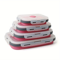 4pcs Collapsible Lunch Boxes With Lid Silicone Bento Box Set