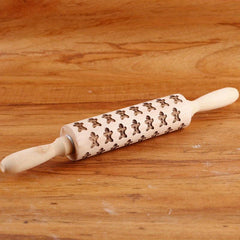 Christmas Wooden Embossing Rolling Pin - Santa Claus Snowman Elk Gingerbread Man