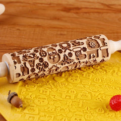 Christmas Wooden Embossing Rolling Pin - Santa Claus Snowman Elk Gingerbread Man