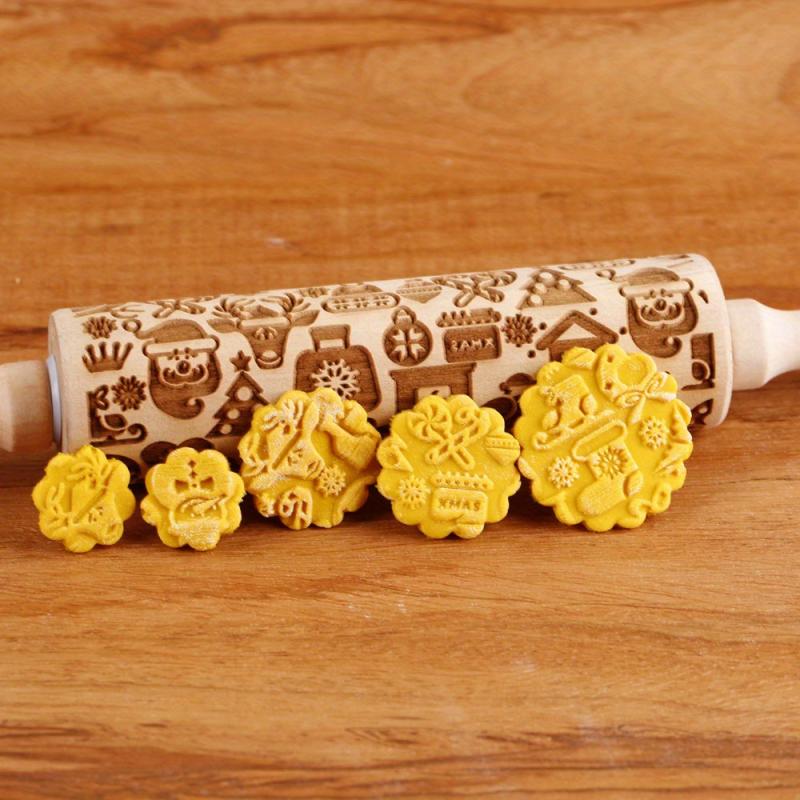 Christmas Wooden Embossing Rolling Pin - Santa Claus Snowman Elk Gingerbread Man