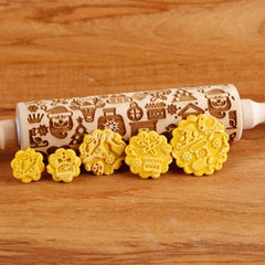 Christmas Wooden Embossing Rolling Pin - Santa Claus Snowman Elk Gingerbread Man
