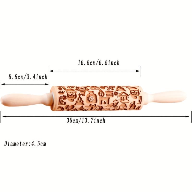 Christmas Wooden Embossing Rolling Pin - Santa Claus Snowman Elk Gingerbread Man