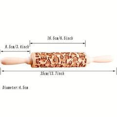 Christmas Wooden Embossing Rolling Pin - Santa Claus Snowman Elk Gingerbread Man