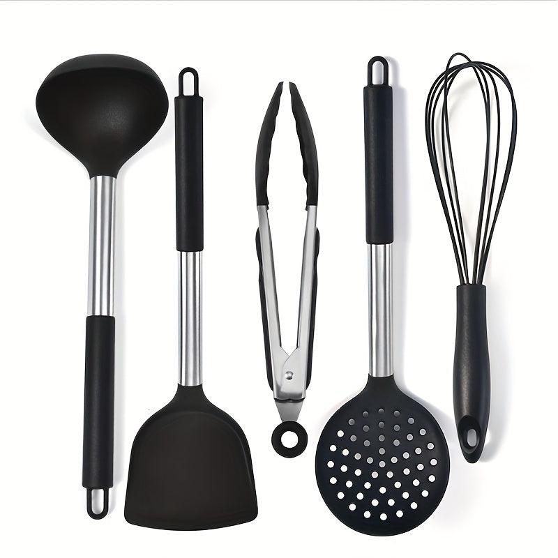 5pcs Silicone Cooking Set Spoon Spatula Food Clip Leak Spoon Beater Kitchen Set