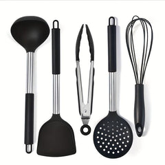 5pcs Silicone Cooking Set Spoon Spatula Food Clip Leak Spoon Beater Kitchen Set