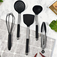 5pcs Silicone Cooking Set Spoon Spatula Food Clip Leak Spoon Beater Kitchen Set