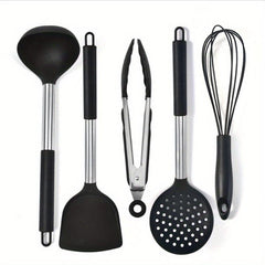 5pcs Silicone Cooking Set Spoon Spatula Food Clip Leak Spoon Beater Kitchen Set