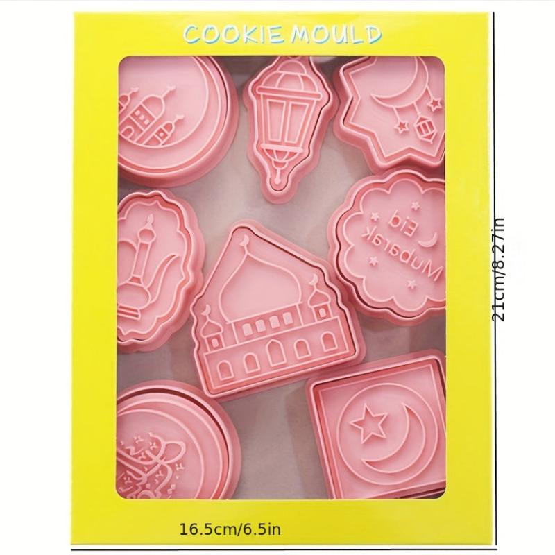 8pcs Eid Cookie Cutters Plastic Moon Star Pattern Candy Mold Eid Mubarak Biscuit