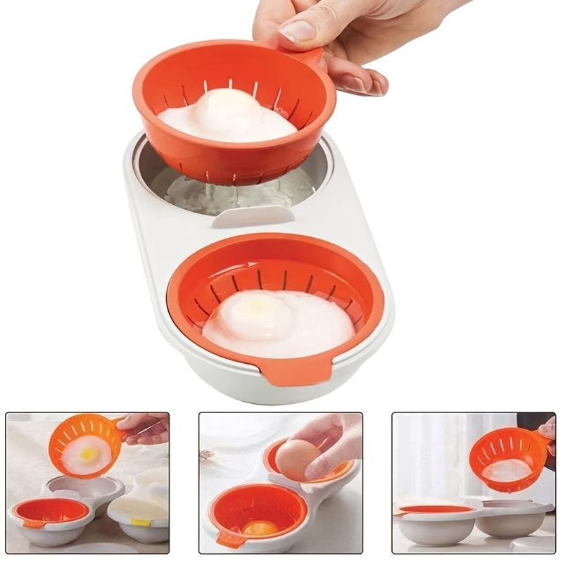 Microwave Egg Poacher 2 Eggs Silicone Egg Boiler Set Creative Draining Egg Cup
