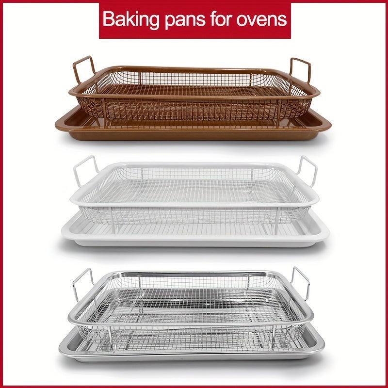 2pcs Stainless Steel Air Fryer Basket & Pan 32x24cm