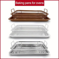 2pcs Stainless Steel Air Fryer Basket & Pan 32x24cm