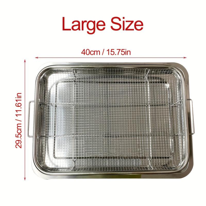 2pcs Stainless Steel Air Fryer Basket & Pan 32x24cm