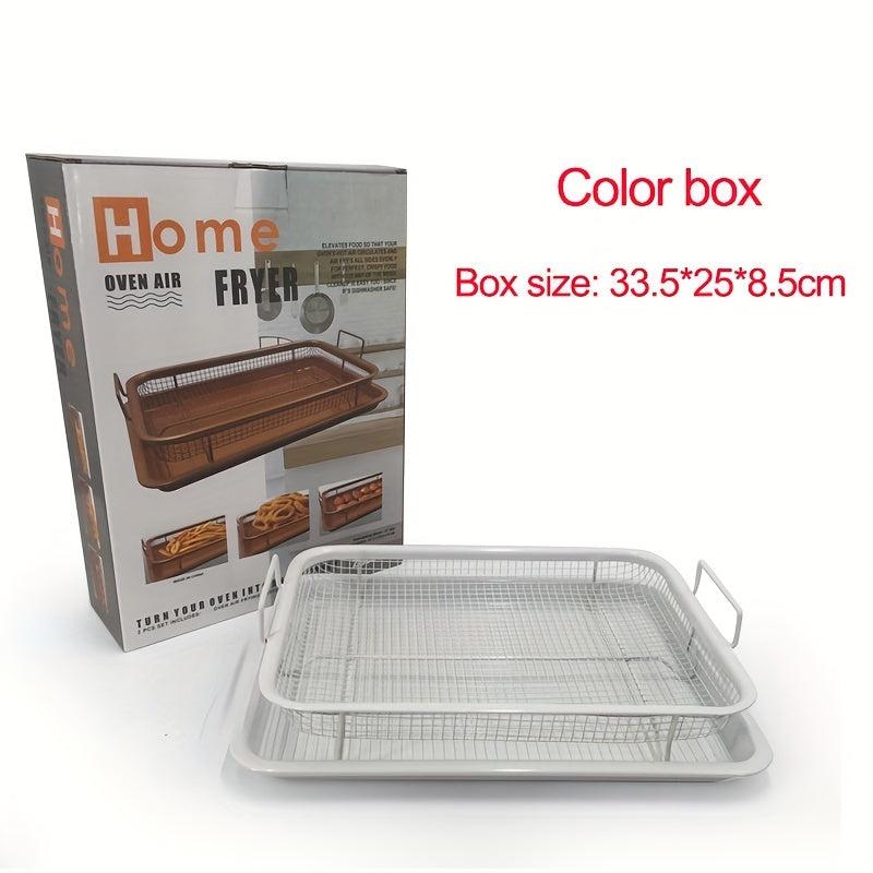 2pcs Stainless Steel Air Fryer Basket & Pan 32x24cm