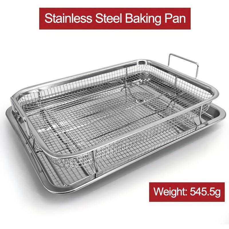 2pcs Stainless Steel Air Fryer Basket & Pan 32x24cm