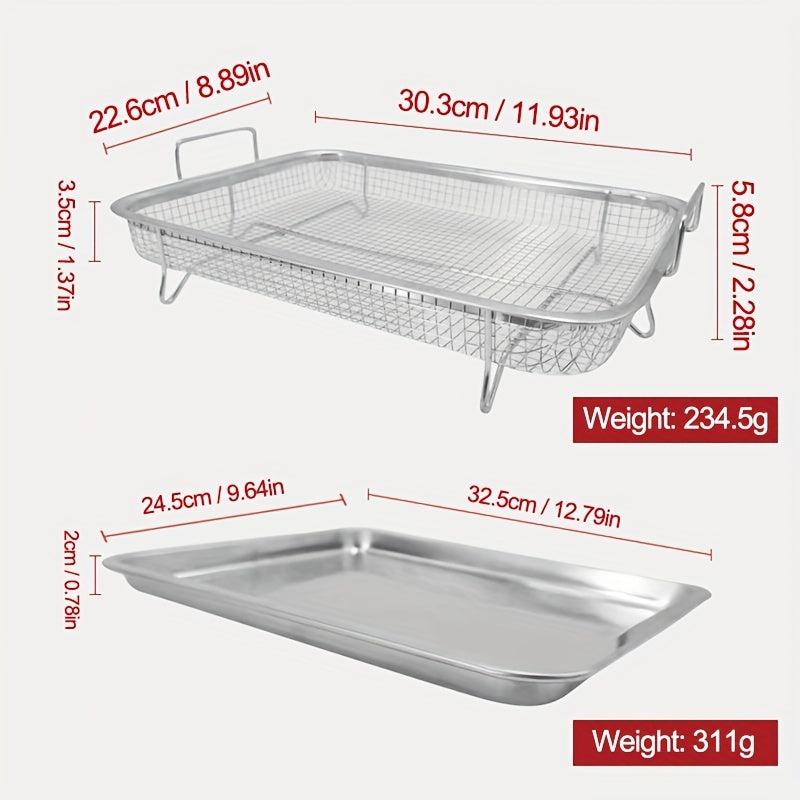 2pcs Stainless Steel Air Fryer Basket & Pan 32x24cm