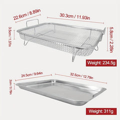 2pcs Stainless Steel Air Fryer Basket & Pan 32x24cm