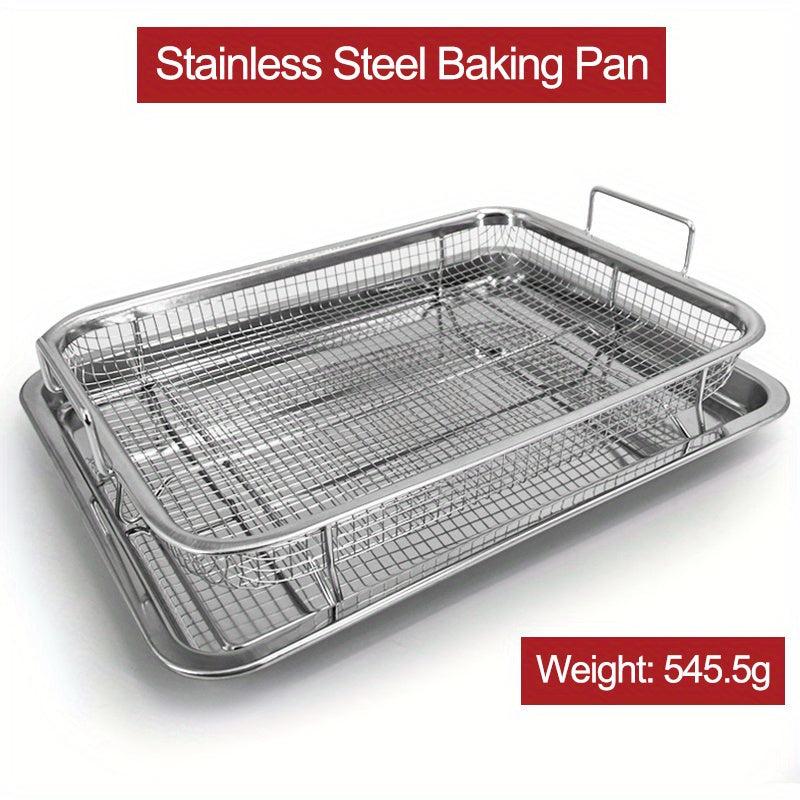 2pcs Stainless Steel Air Fryer Basket & Pan 32x24cm