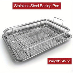 2pcs Stainless Steel Air Fryer Basket & Pan 32x24cm