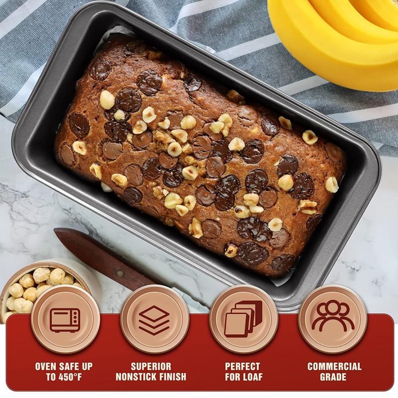 Non Stick Bread Pan Set with Easy Grip Handles - Carbon Steel Loaf Pans