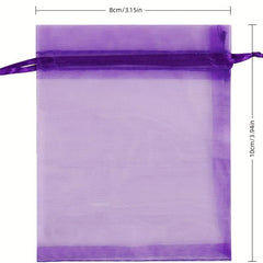 50pcs Purple Organza Gift Bag Small Drawstring Christmas Bag 8.0cm x 10.01cm