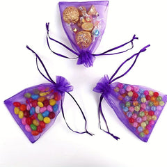 50pcs Purple Organza Gift Bag Small Drawstring Christmas Bag 8.0cm x 10.01cm