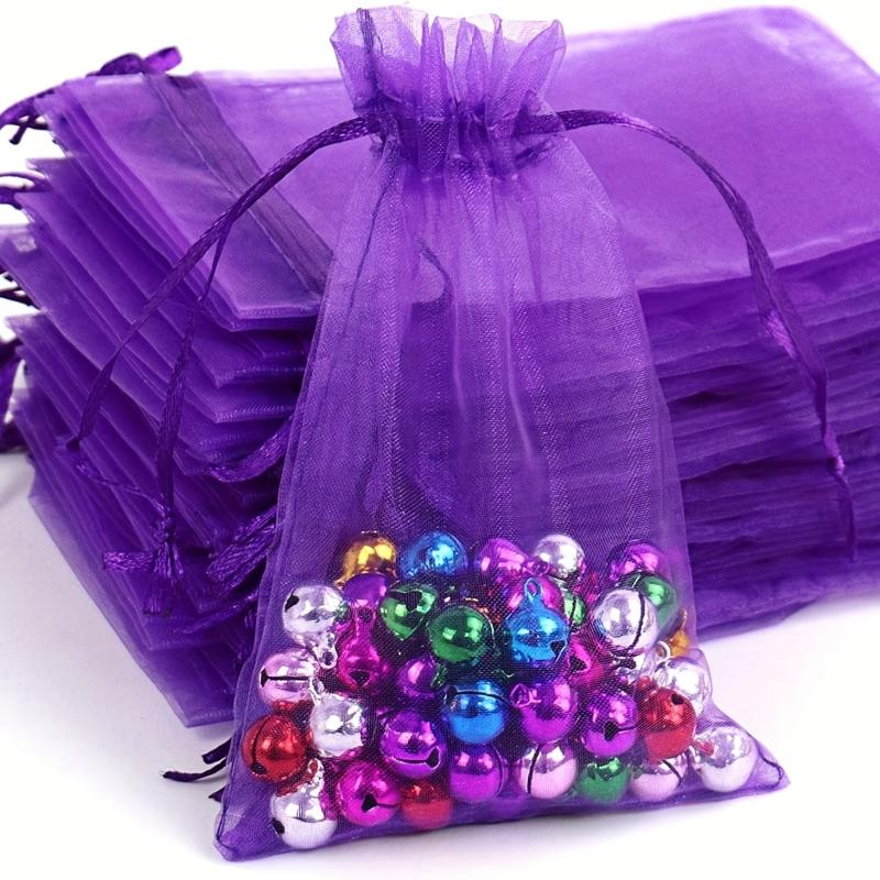 50pcs Purple Organza Gift Bag Small Drawstring Christmas Bag 8.0cm x 10.01cm