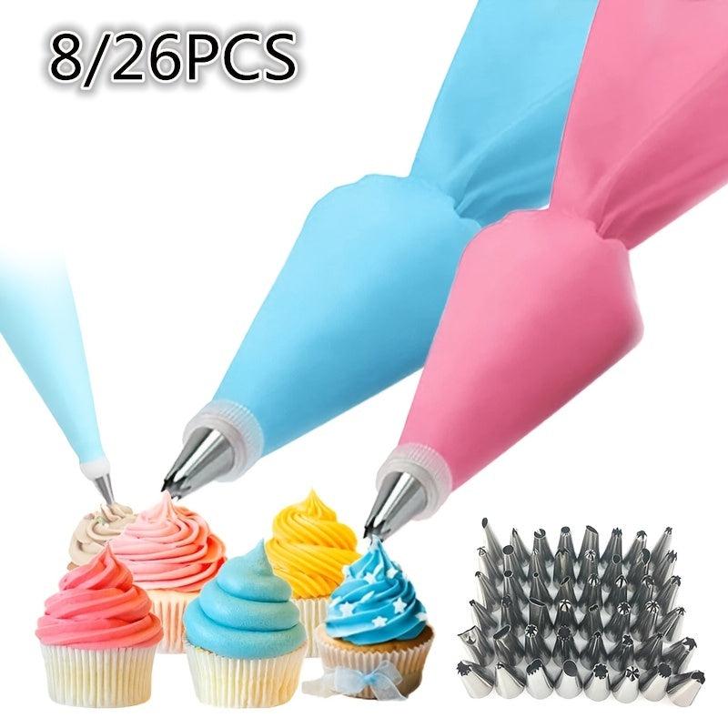 8pcs Silicone Pastry Bag Cake Icing Piping Cream Decorating Tools