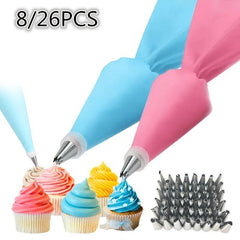 8pcs Silicone Pastry Bag Cake Icing Piping Cream Decorating Tools