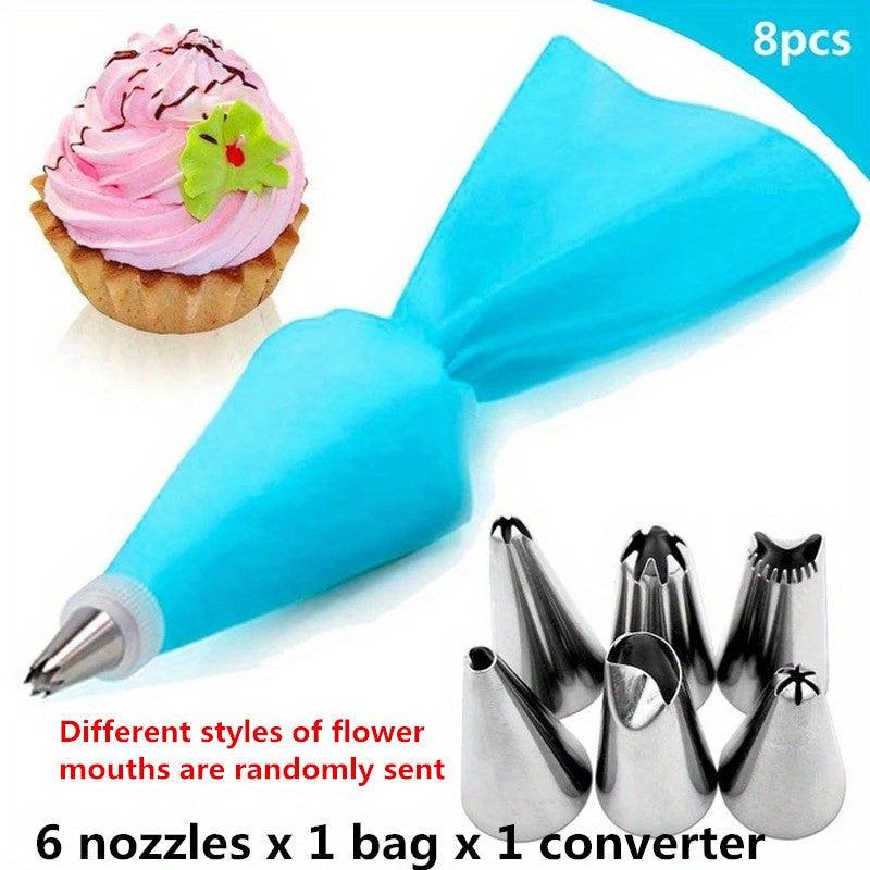 8pcs Silicone Pastry Bag Cake Icing Piping Cream Decorating Tools