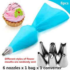8pcs Silicone Pastry Bag Cake Icing Piping Cream Decorating Tools