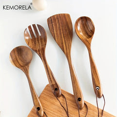 8pcs Wooden Kitchen Utensils Set Spatula Turner Ladle Spoon Paddle Scoop Skimmer