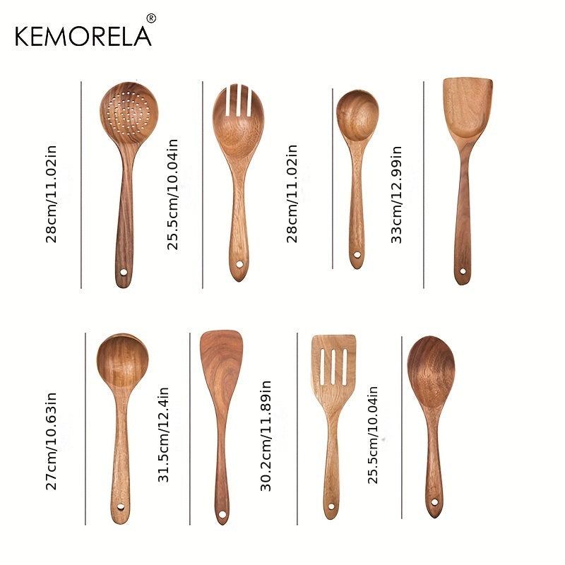 8pcs Wooden Kitchen Utensils Set Spatula Turner Ladle Spoon Paddle Scoop Skimmer