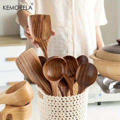 8pcs Wooden Kitchen Utensils Set Spatula Turner Ladle Spoon Paddle Scoop Skimmer