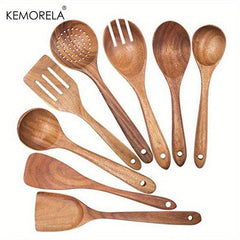 8pcs Wooden Kitchen Utensils Set Spatula Turner Ladle Spoon Paddle Scoop Skimmer