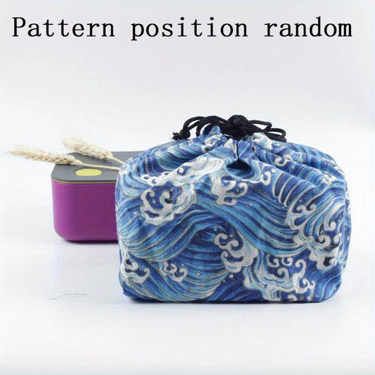 Japanese Style Bento Box Bag Linen Drawstring Lunch Bag